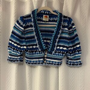 Farro Blue and White Striped Crochet Cardigan